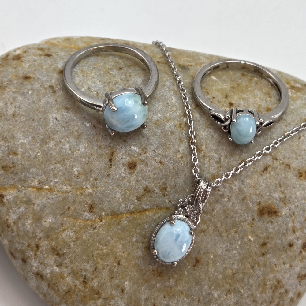 Silver and Blue Gemstone Ring Set